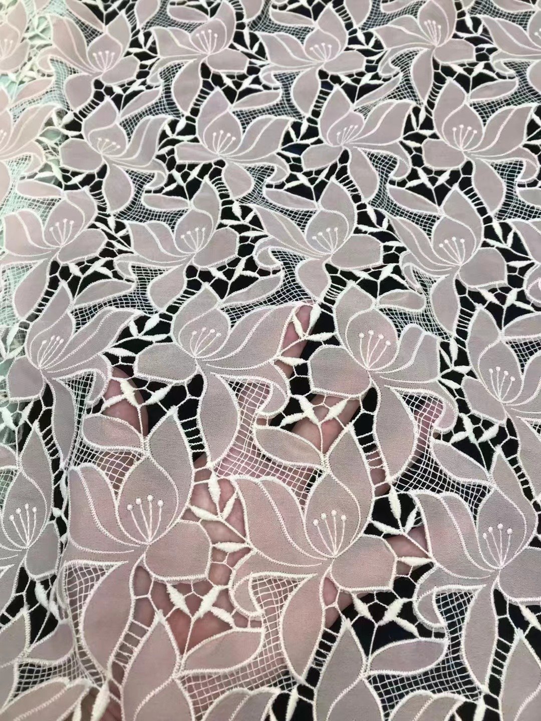 Latest Crepe de chine Handcut Chiffon Embroidery Designer Dress lace Fabric
