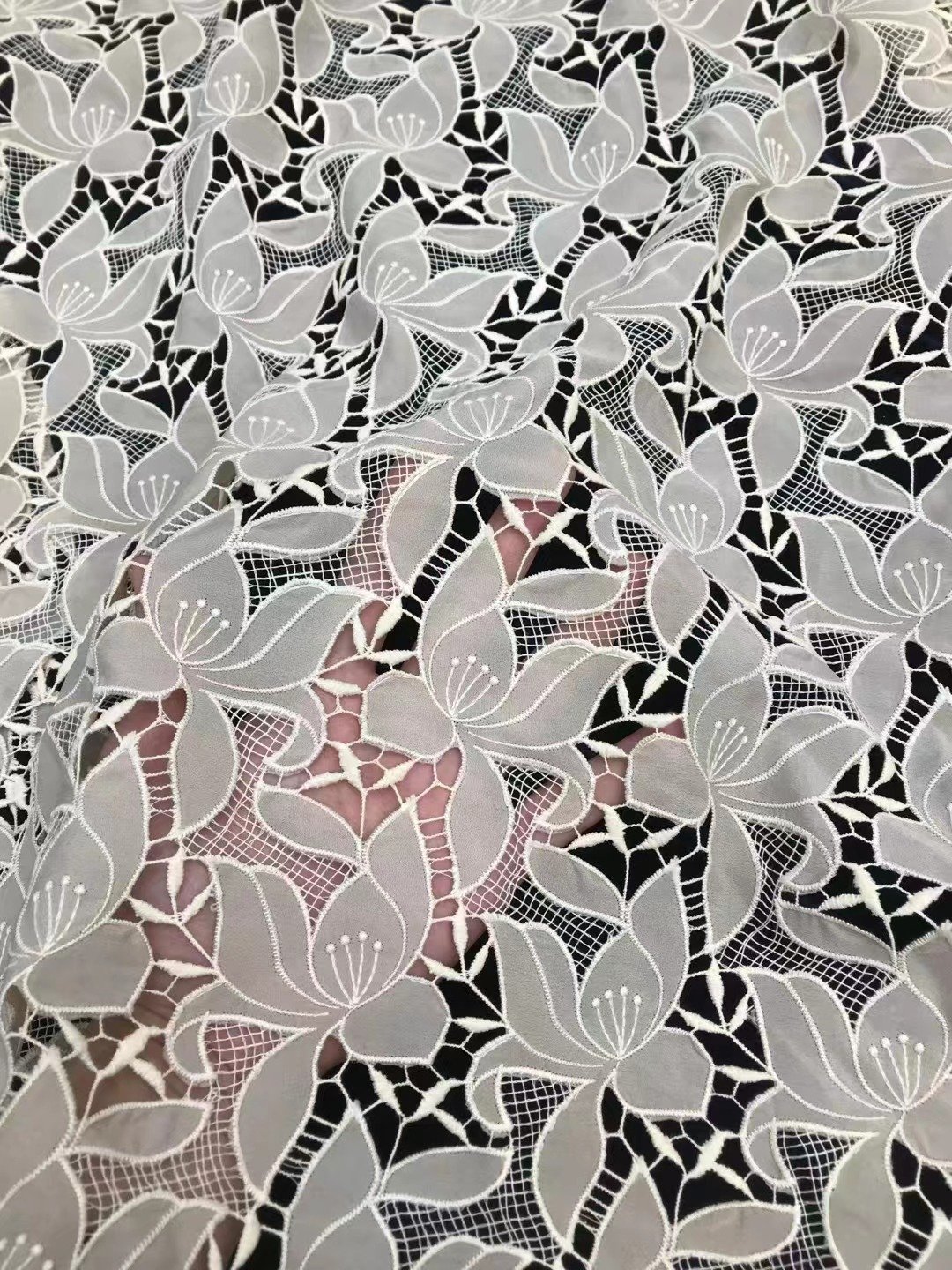 Latest Crepe de chine Handcut Chiffon Embroidery Designer Dress lace Fabric