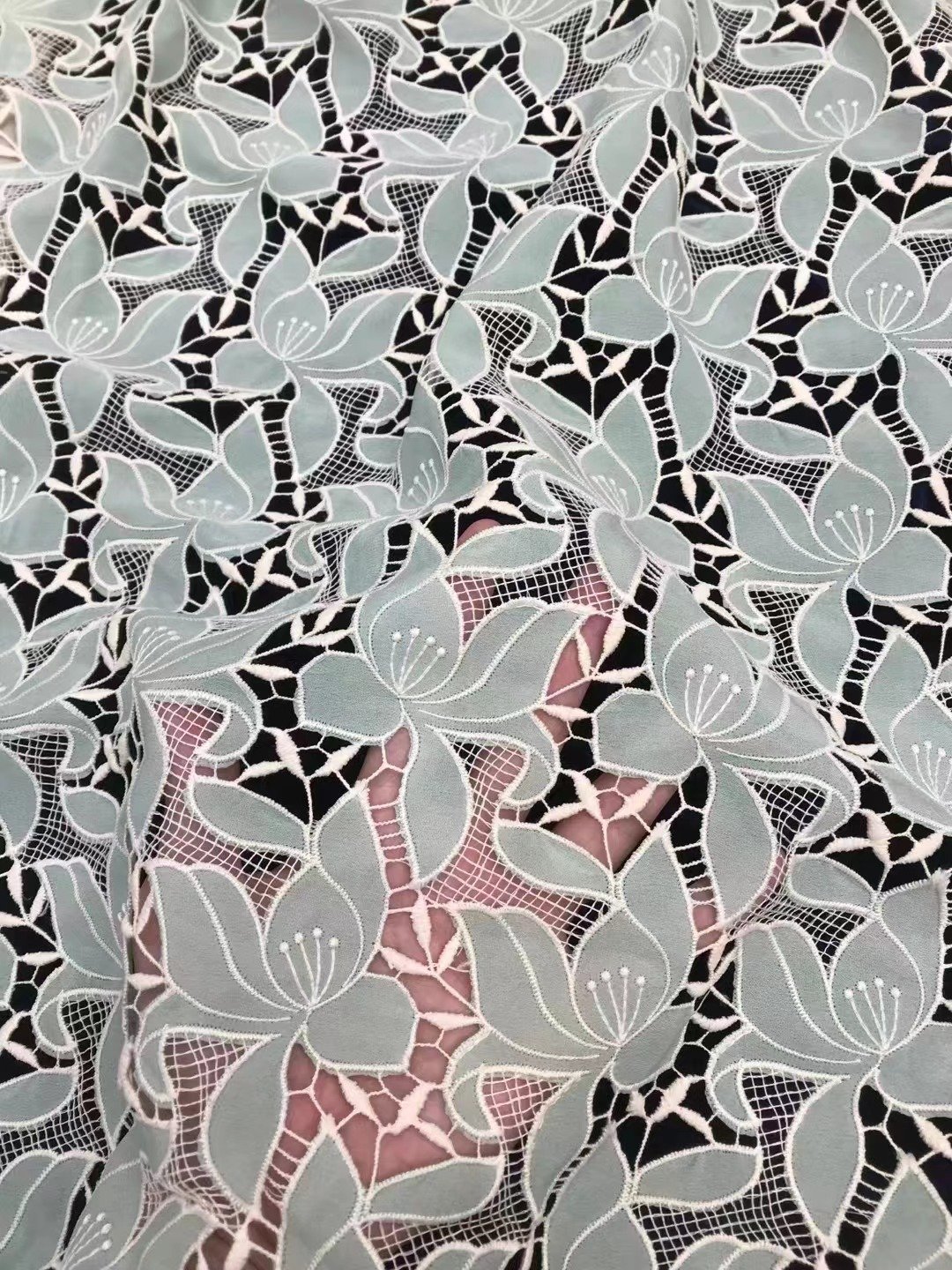 Latest Crepe de chine Handcut Chiffon Embroidery Designer Dress lace Fabric