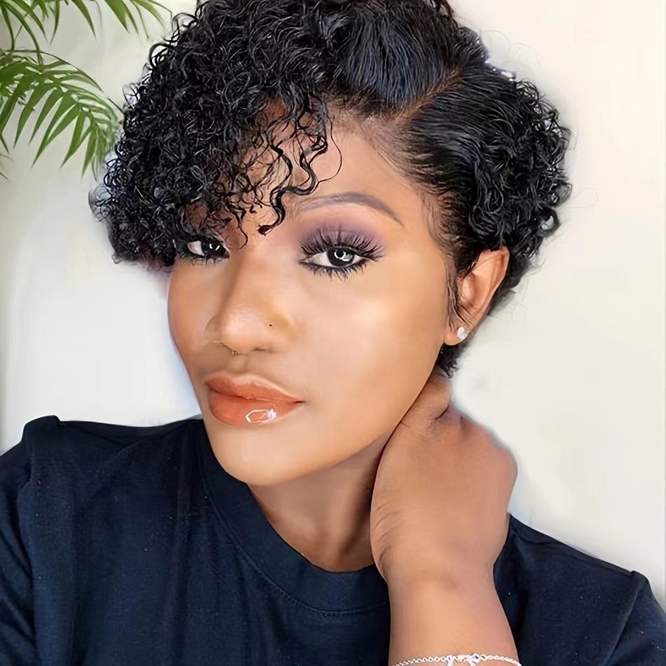 Human Hair Side T Part Pixie Curls Lace Wigs Virgin Brazilian Hair Cheap Short 13x4x1 T Pixie Cut Curly Wigs Wholesale
