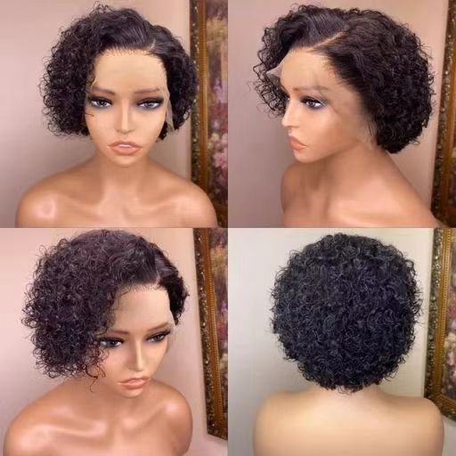 Human Hair Side T Part Pixie Curls Lace Wigs Virgin Brazilian Hair Cheap Short 13x4x1 T Pixie Cut Curly Wigs Wholesale