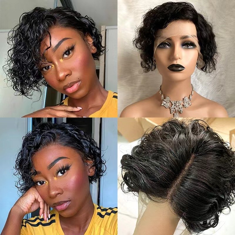 Human Hair Side T Part Pixie Curls Lace Wigs Virgin Brazilian Hair Cheap Short 13x4x1 T Pixie Cut Curly Wigs Wholesale