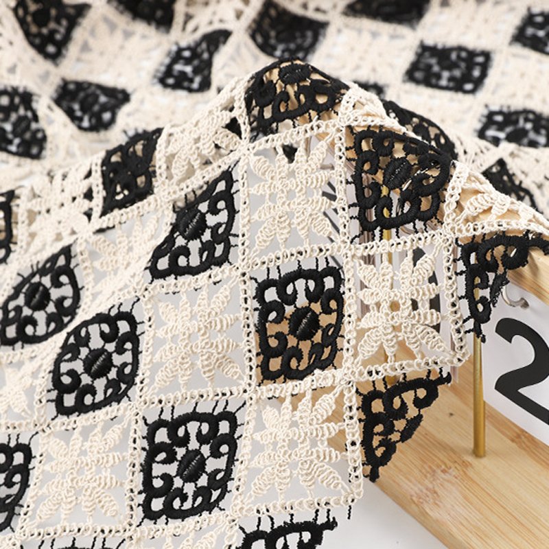 RTS Hollow Black and White Guipure French Lace Cord Embroidery Fabric