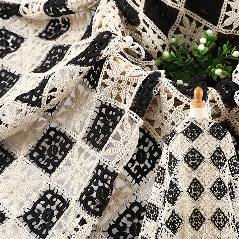 RTS Hollow Black and White Guipure French Lace Cord Embroidery Fabric
