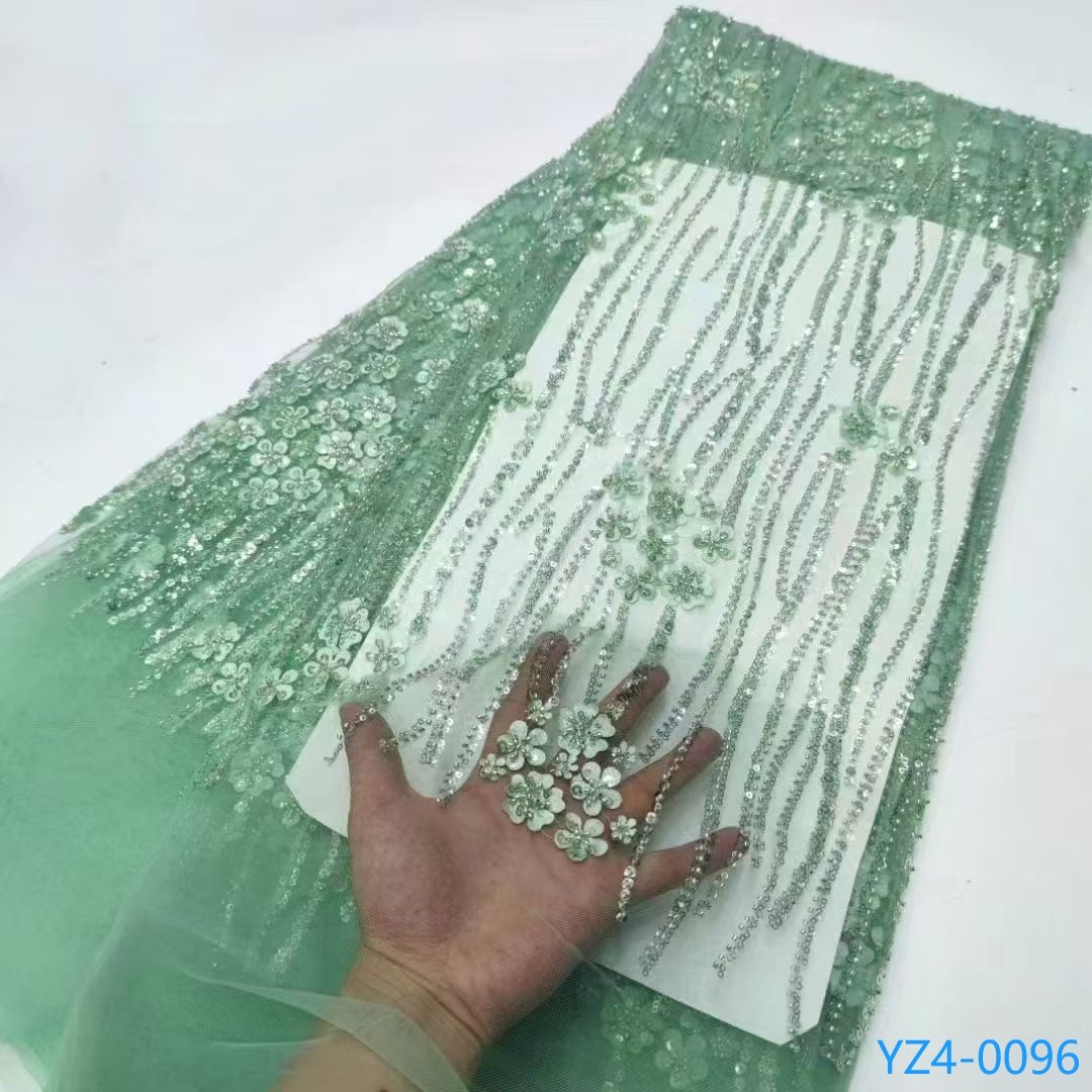 Top-quality Golden Embroidery Lace With Heavy Beads and Sequins 3D Flower Pearls Beaded Lace Fabrics For European Style Dress