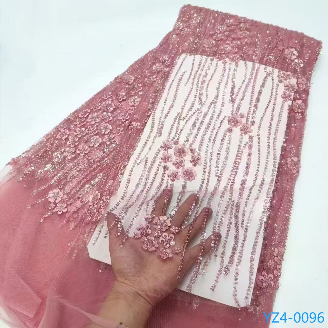 Top-quality Golden Embroidery Lace With Heavy Beads and Sequins 3D Flower Pearls Beaded Lace Fabrics For European Style Dress