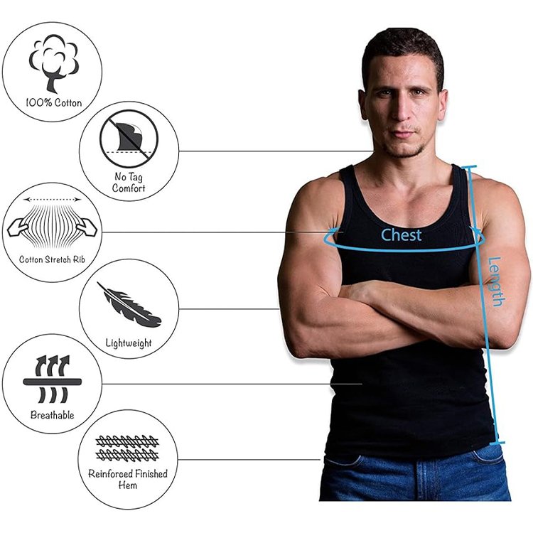 OEM Customized Gym Clothes Men Underwear Cotton Vest For Men Ribbed Man Tank Tops Shirts Under Shirts
