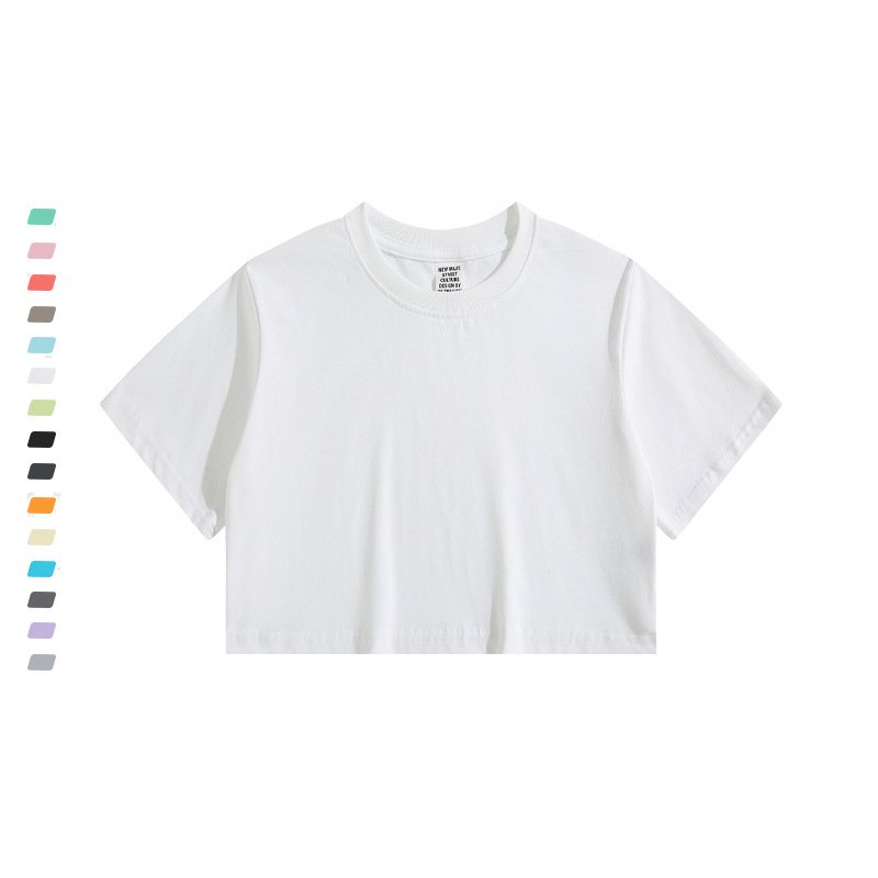 Summer short custom cotton 240gsm oversized t-shirt low moq cheap price cropped t-shirts for girls