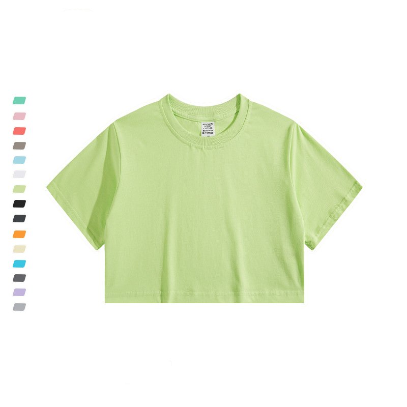 Summer short custom cotton 240gsm oversized t-shirt low moq cheap price cropped t-shirts for girls