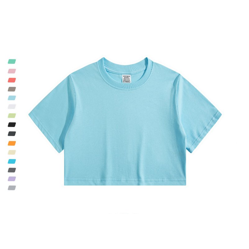 Summer short custom cotton 240gsm oversized t-shirt low moq cheap price cropped t-shirts for girls