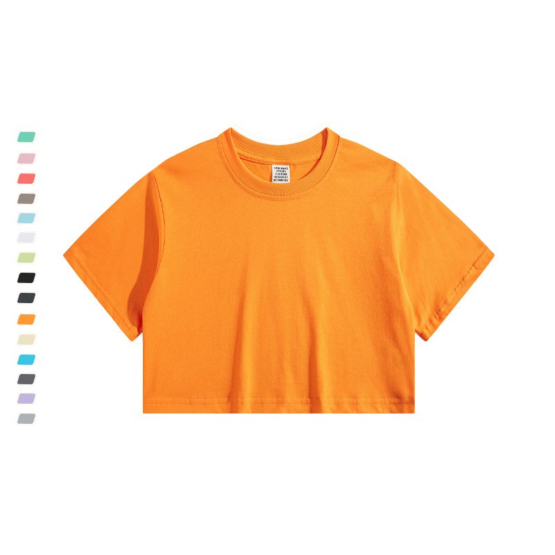 Summer short custom cotton 240gsm oversized t-shirt low moq cheap price cropped t-shirts for girls