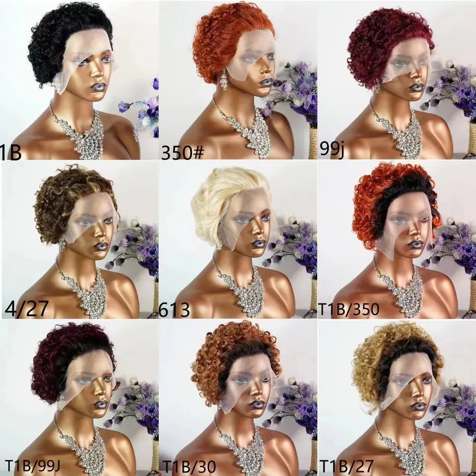 Bulk Sale Pixie Curly Wig Pre Plucked With Baby Hair, Vietnamese Cheap Short Pixie Cut Wig, Glueless Lace Frontal Human Hair Wig