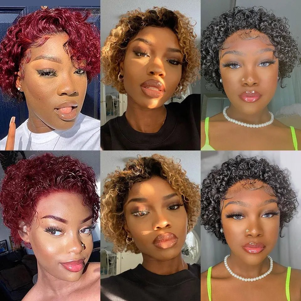 Bulk Sale Pixie Curly Wig Pre Plucked With Baby Hair, Vietnamese Cheap Short Pixie Cut Wig, Glueless Lace Frontal Human Hair Wig