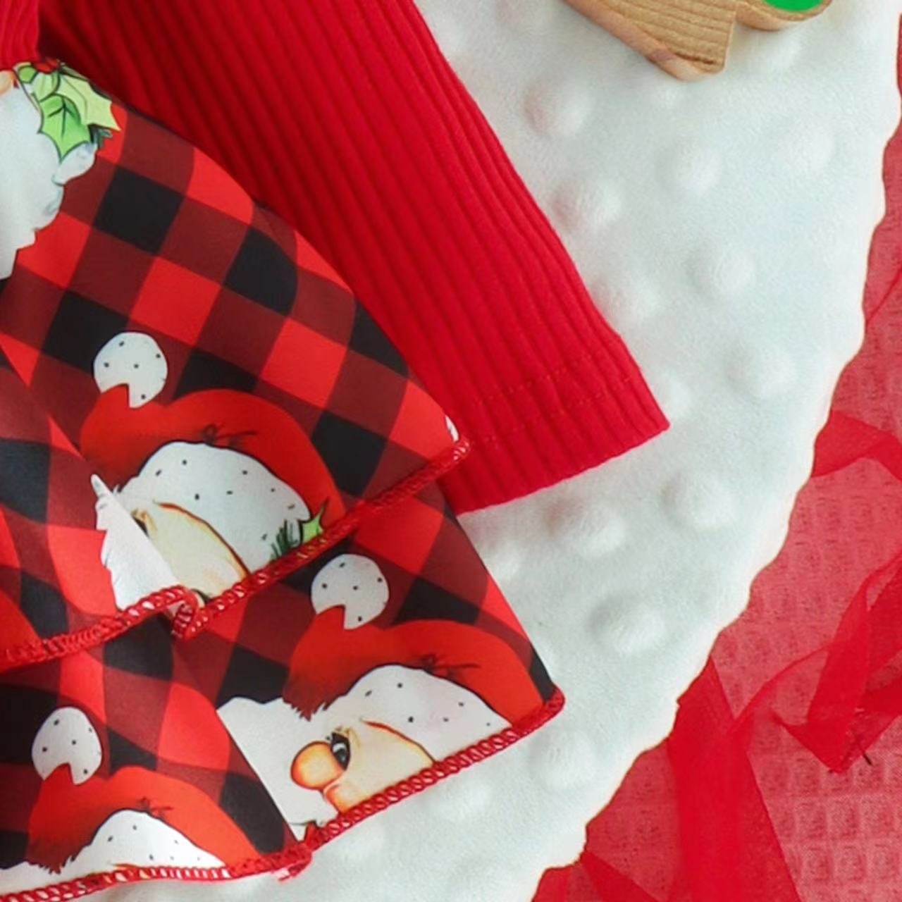 Hot Sale Infant Baby Girl Christmas Outfit Long Sleeve Knit Ribbed Romper Dress Tutu Plaid Skirt Ruffle Bodysuit Set Adorable