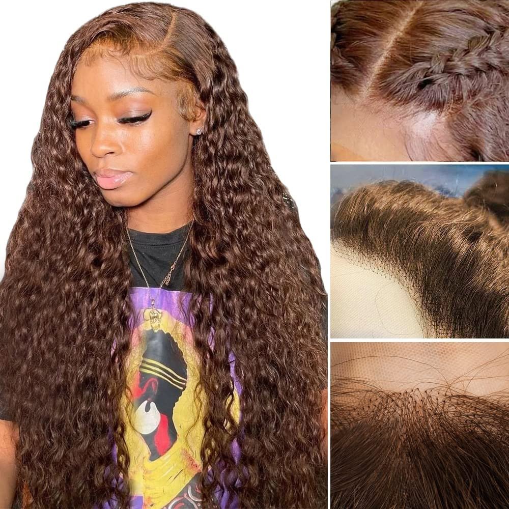 Brown Curly Transparent 13x4 13x6 Lace Front wig with baby hair Deep Curly Indian Remy Hair Pre Plucked Wig for Black Women