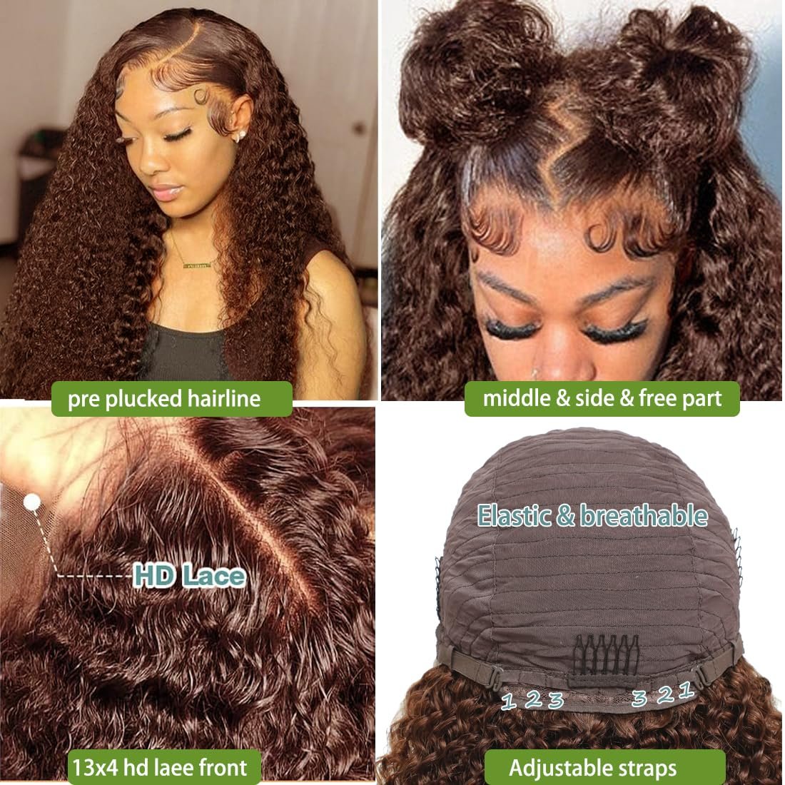Brown Curly Transparent 13x4 13x6 Lace Front wig with baby hair Deep Curly Indian Remy Hair Pre Plucked Wig for Black Women