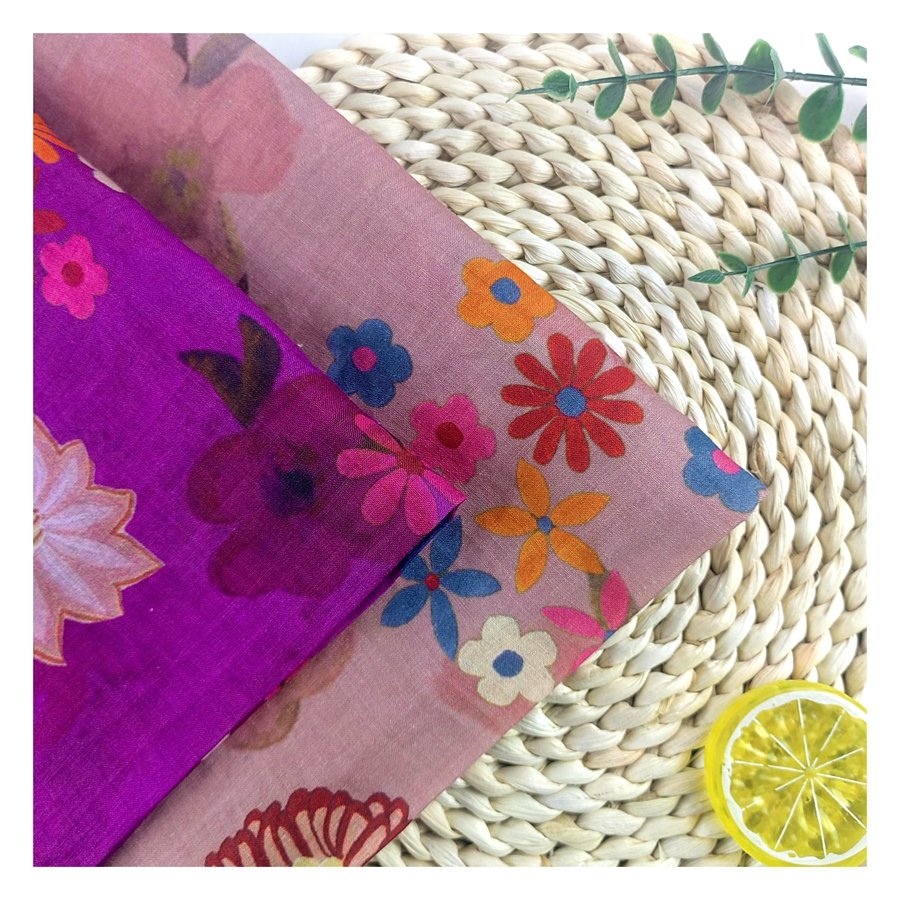 Hot Sale soft feeling Beautiful floral design 100% 42S 78GSM ramie linen Print fabric for shirts dress skirts