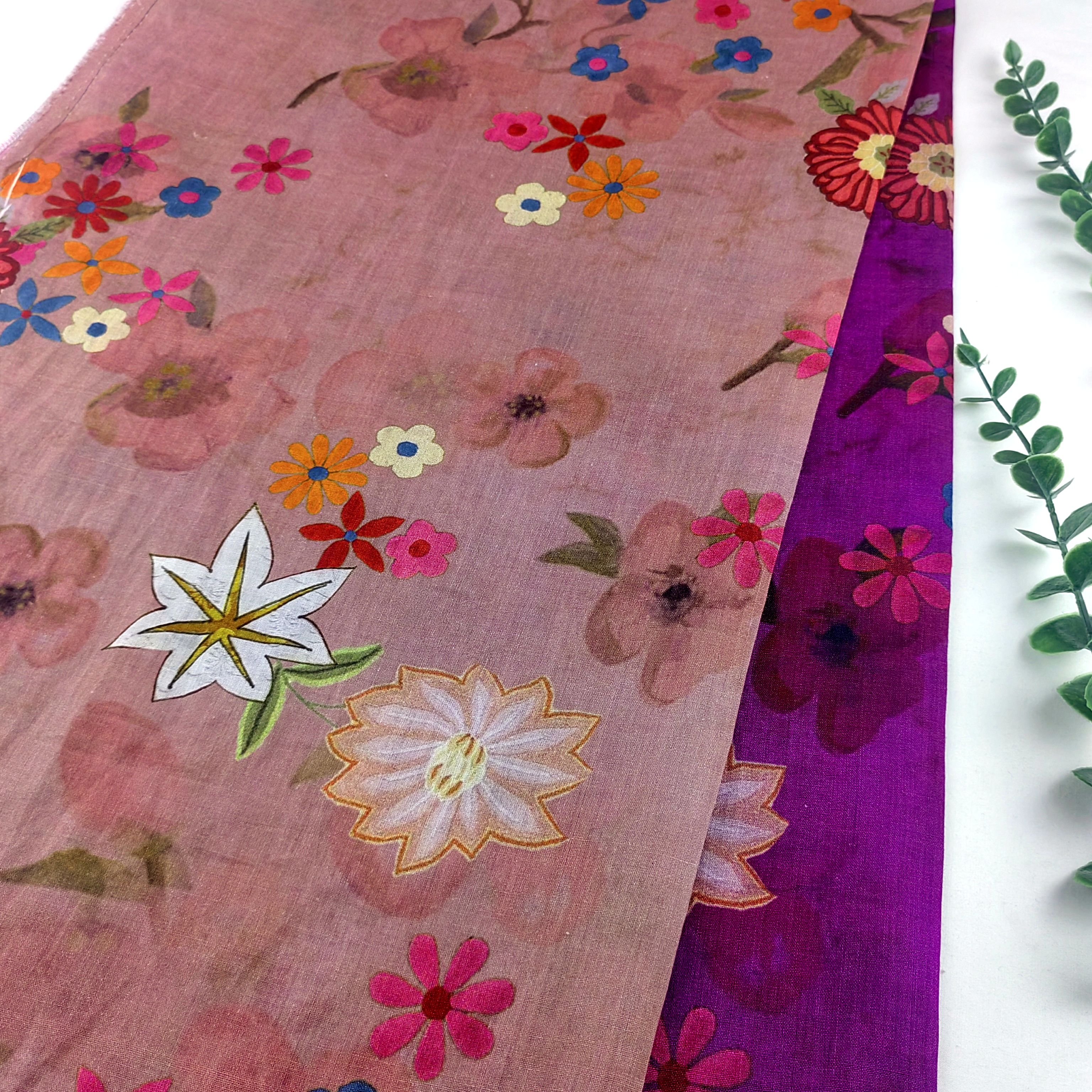 Hot Sale soft feeling Beautiful floral design 100% 42S 78GSM ramie linen Print fabric for shirts dress skirts