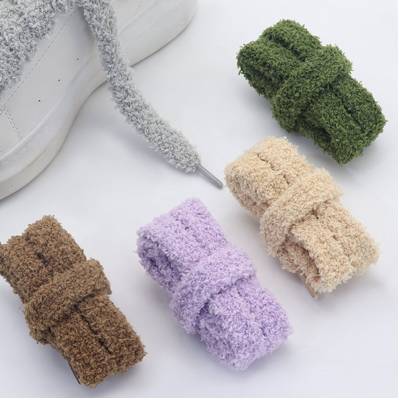 Hot selling 15mm extra wide AF Caterpillars thick Fuzzy shoelaces Flat Fat SB Dunks Low canvas Sneakers Fluffy Shoe Laces