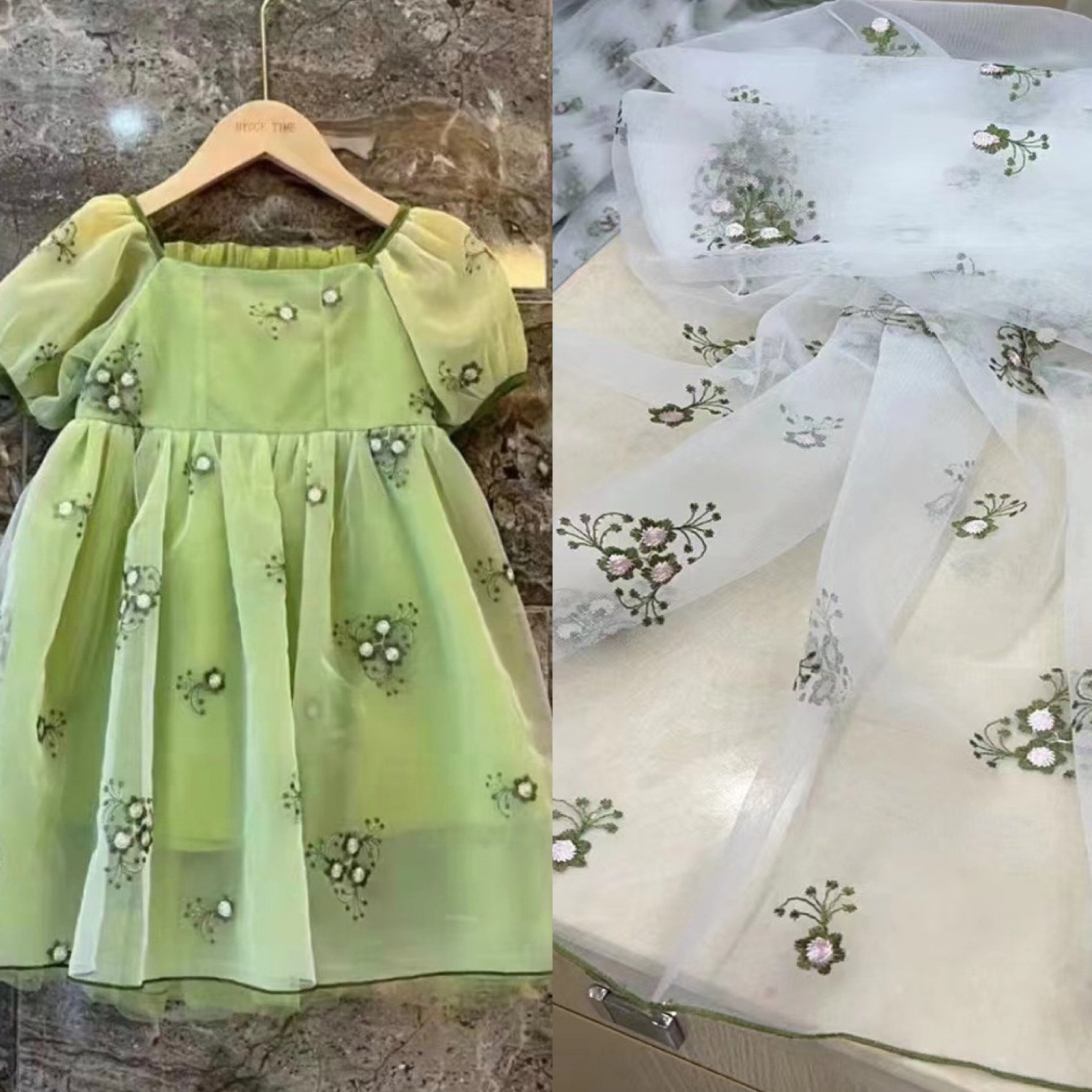 Lightweight transparent breathable embroidery beautiful flowers organza fabric for making children's clothes or wedding dress