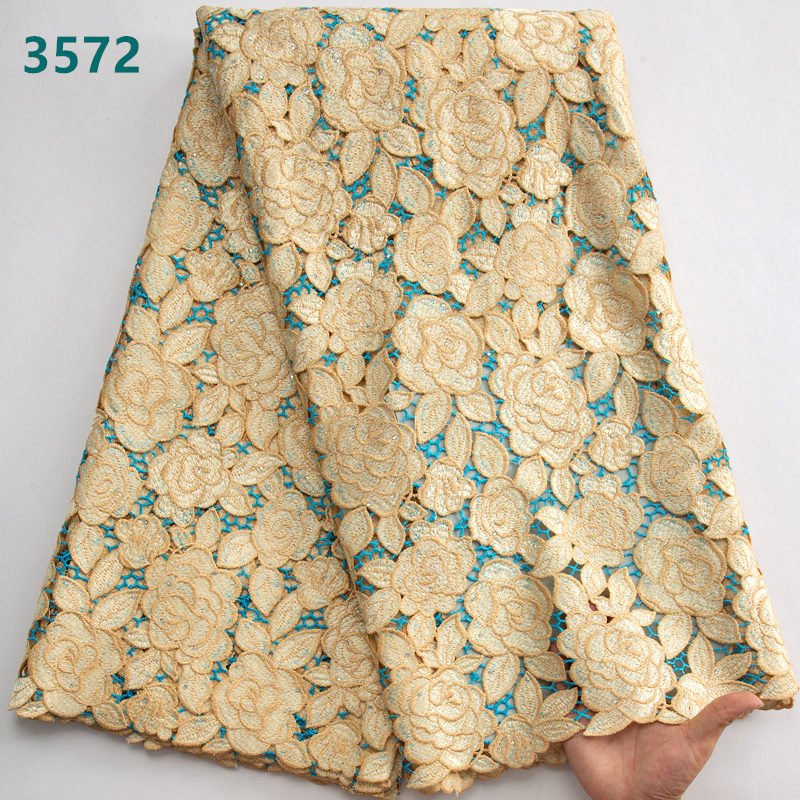 African Water Soluble Lace Fabric High Quality Nigerian Guipure Cord Lace For Sewing Women Evening Dresses 3572