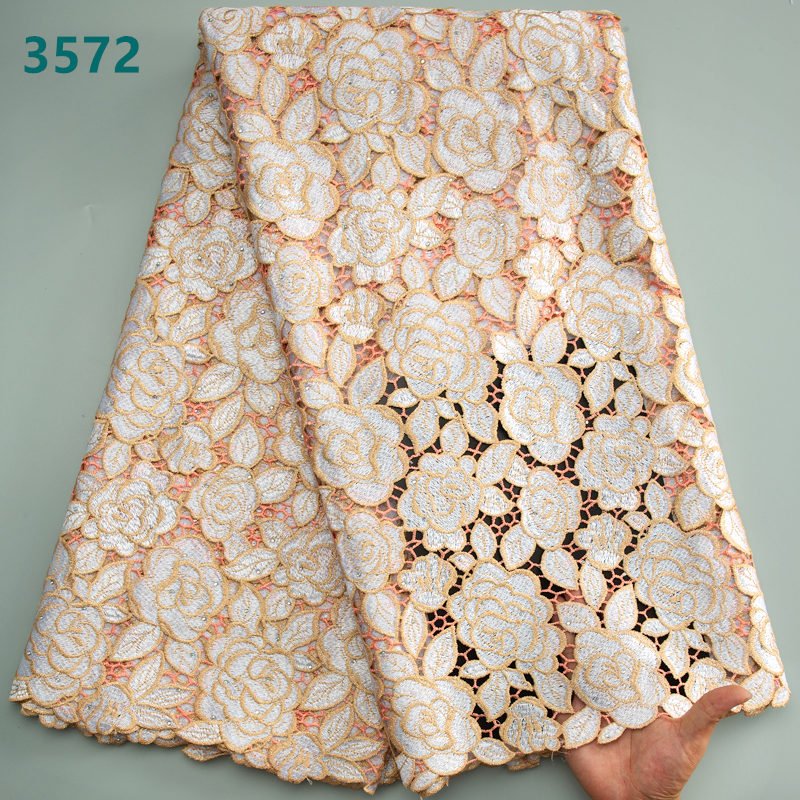 African Water Soluble Lace Fabric High Quality Nigerian Guipure Cord Lace For Sewing Women Evening Dresses 3572