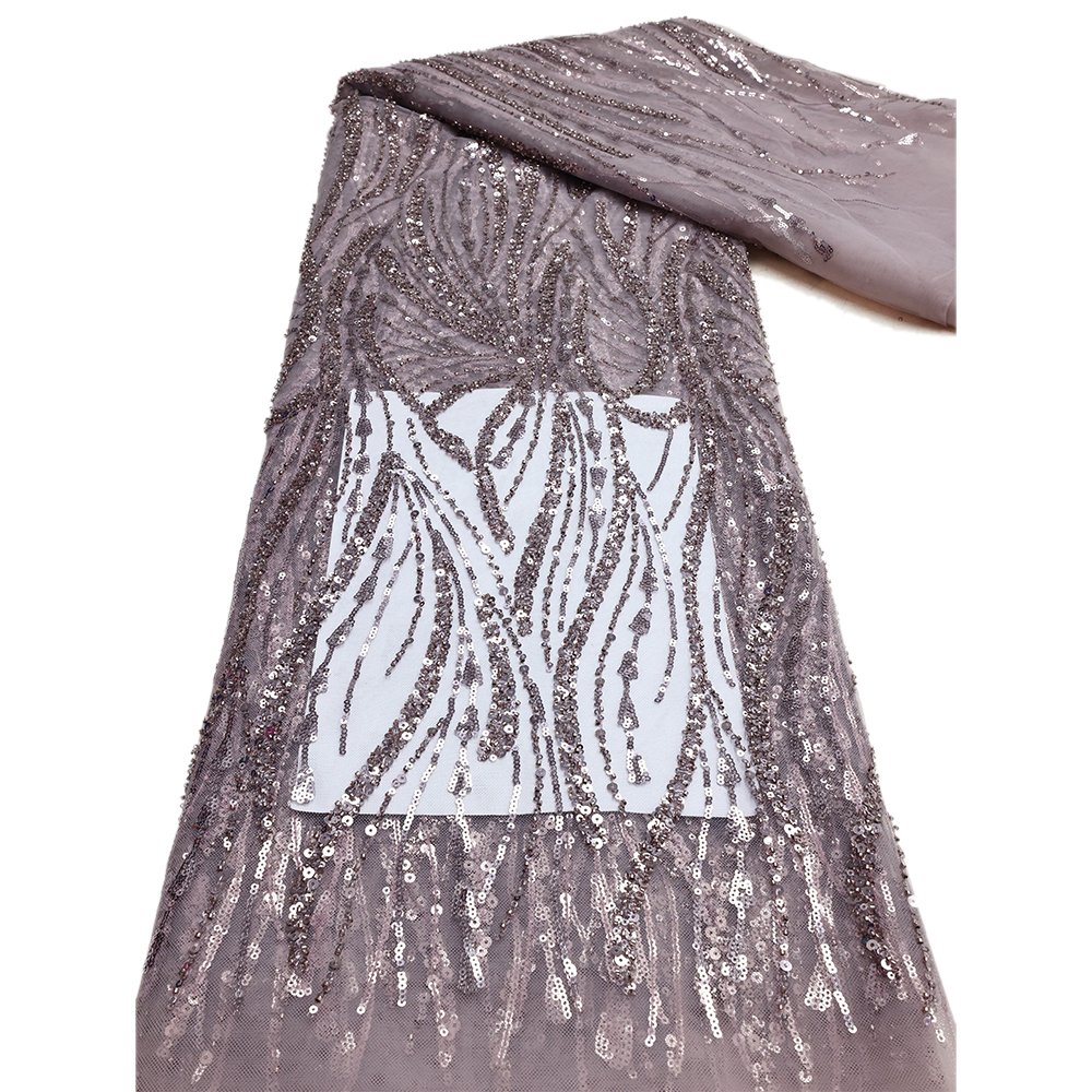 NI.AI African Lace Fabric Evening Fabric Tulle Lace Sequins Wedding Dress Purple Lavender Color Lace