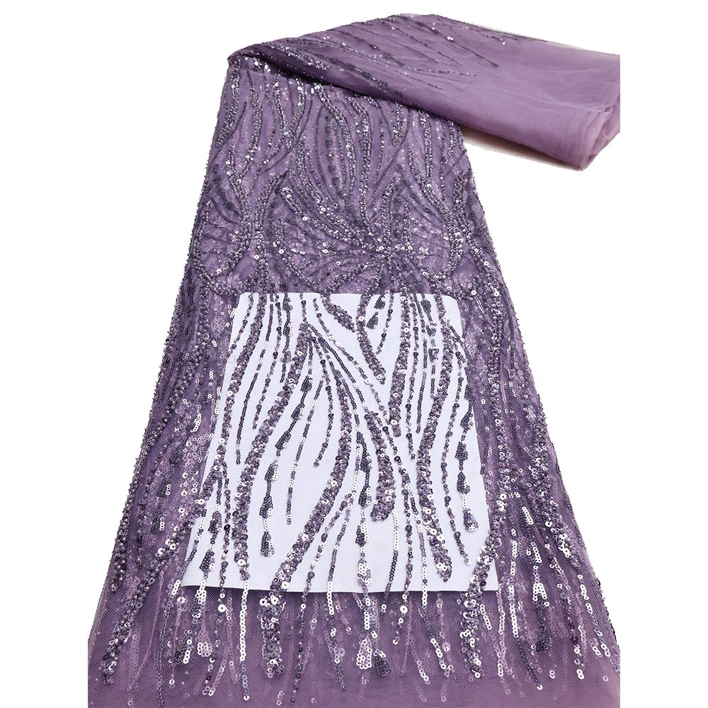 NI.AI African Lace Fabric Evening Fabric Tulle Lace Sequins Wedding Dress Purple Lavender Color Lace