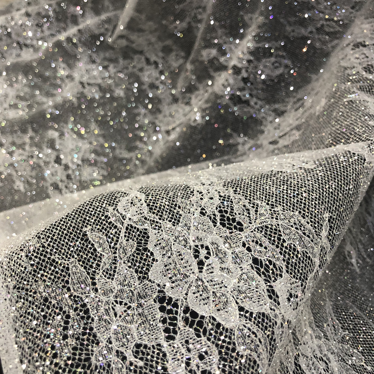 Lightweight Eco-Friendly Satin Sequin Net Fabric Floral Pattern Hot Stamping Bronzing Mesh Lace Non-Elastic for Wedding Dresses