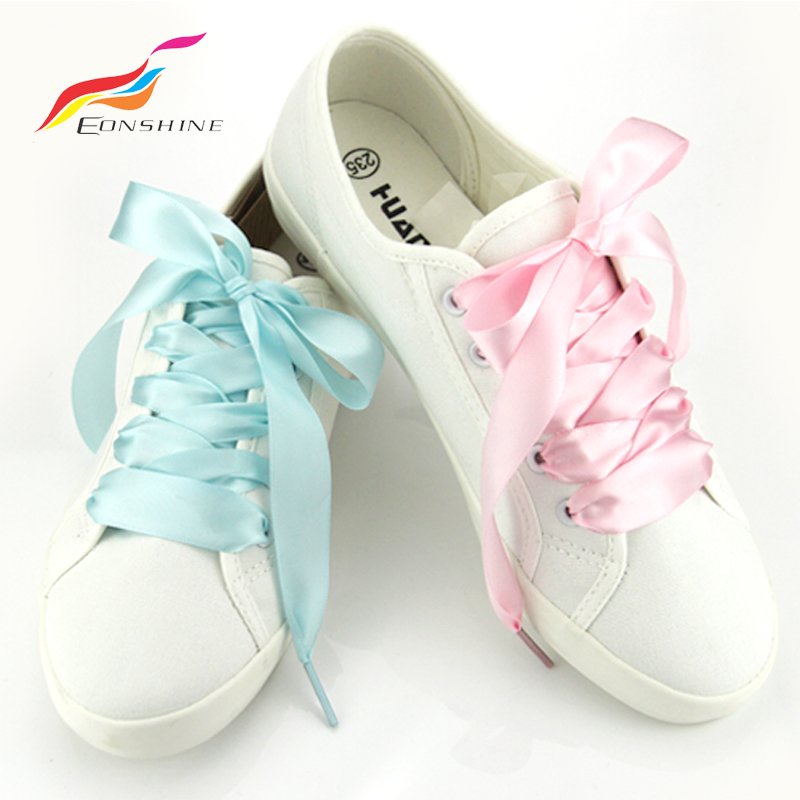 2 x 120 cm Flat White Silk Satin Ribbon Shoe Laces For Sale
