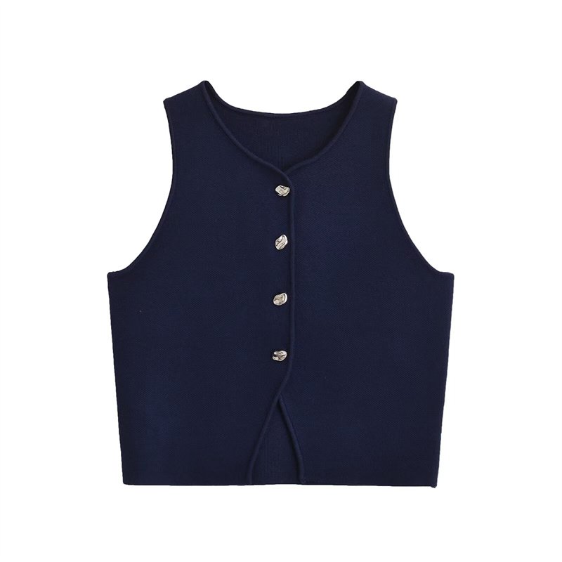 TAOP&ZA women's clothing 2024 summer new casual versatile sleeveless button decorated knitted short top 5536027 5536128