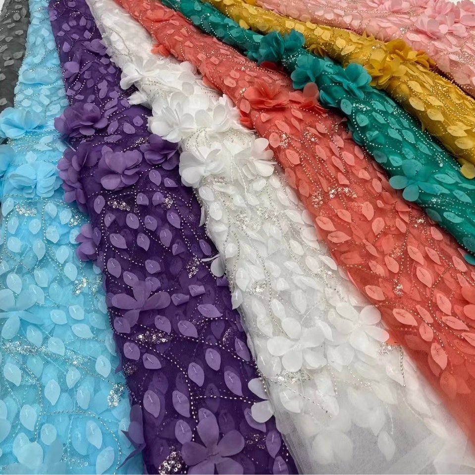 K1058 Designer Luxury Wedding Dress Fabric Machine Beads Embroidery Beaded Lace Fabric