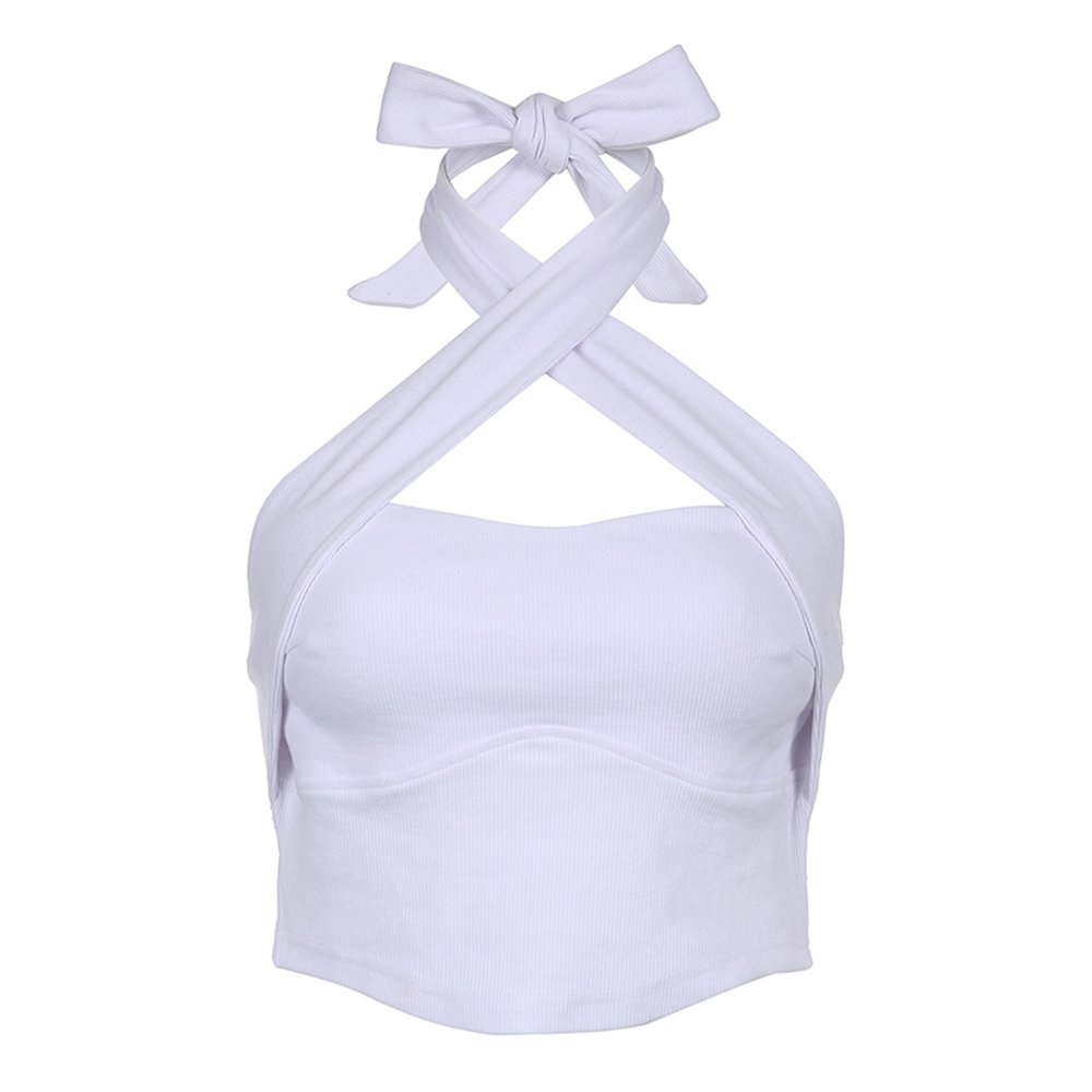Custom Wholesale Gym set Woman Yoga Crop Top Halter Workout Ribbed Yoga Halter Top for Women