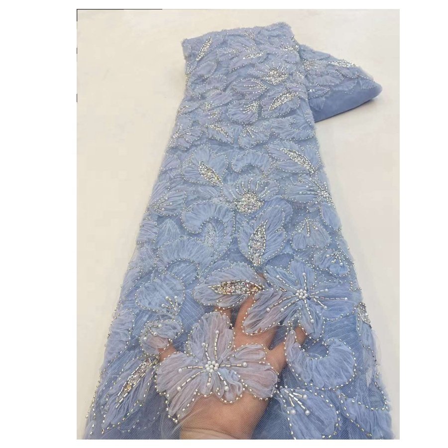 Beautiful White Color French Lace With Embroidered Beads&Sequins For Bride Wedding Dress Wear