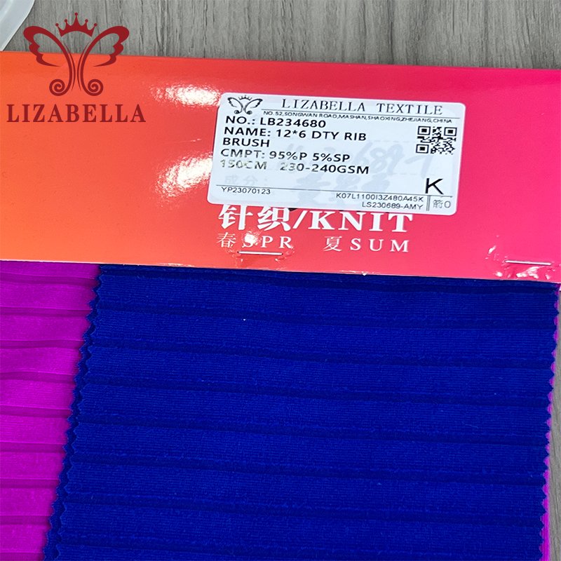 Lizabella 12*6 Dty Rib Brushed Fbaric 95%polyester and 5%spandex Fabrics Clothes Stretch Fabric for Clothing OEM Customized