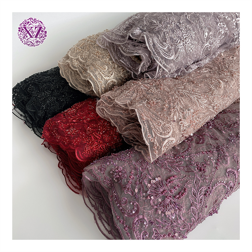 China Wholesale European Latest Flower Sequin Hand Made Guipure Embroidery Fabric With Embroidery