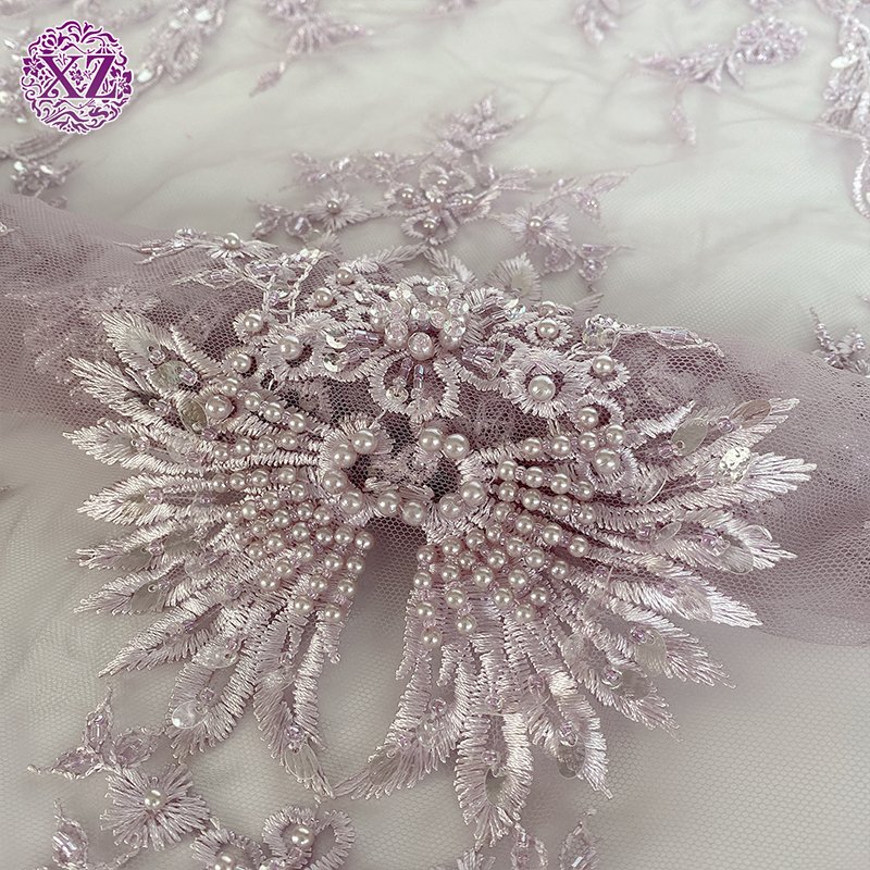China Wholesale European Latest Flower Sequin Hand Made Guipure Embroidery Fabric With Embroidery