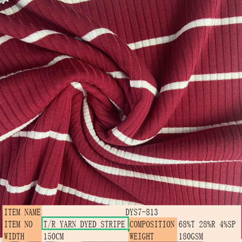 South America Venezulea shipping Polyester Rayon knit jersey yarn dyed stripe RIB FABRIC 8x5 knitted