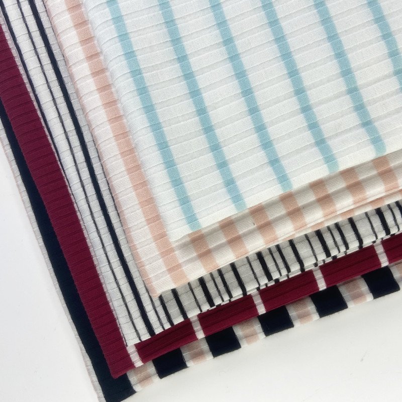 South America Venezulea shipping Polyester Rayon knit jersey yarn dyed stripe RIB FABRIC 8x5 knitted