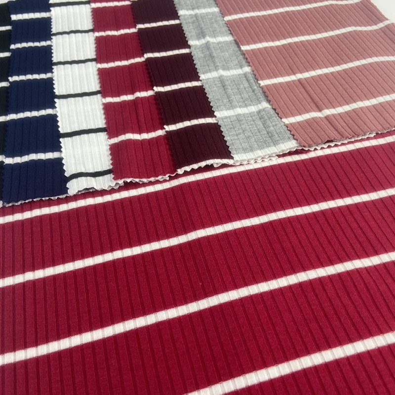 South America Venezulea shipping Polyester Rayon knit jersey yarn dyed stripe RIB FABRIC 8x5 knitted