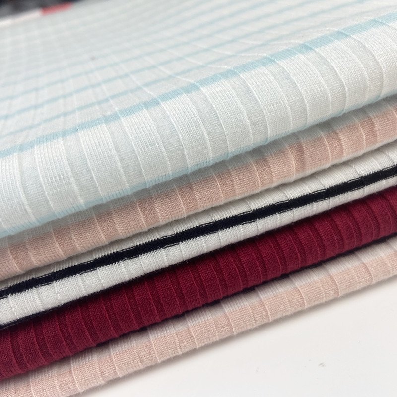 South America Venezulea shipping Polyester Rayon knit jersey yarn dyed stripe RIB FABRIC 8x5 knitted
