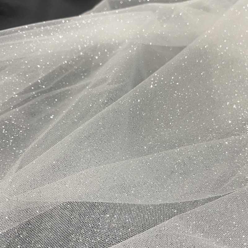 Direct Manufacturer's K2016 Fluffy Gold Stamping Glittering Powder Lace Mesh Fabric for Wedding Dresses