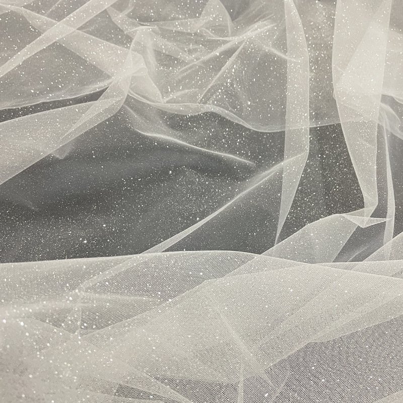 Direct Manufacturer's K2016 Fluffy Gold Stamping Glittering Powder Lace Mesh Fabric for Wedding Dresses
