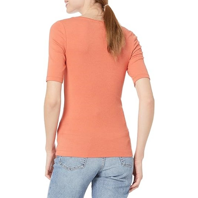 Square rib neck slim fit half sleeve elastic casual daily wear stretchy custom plain women's t-shirts