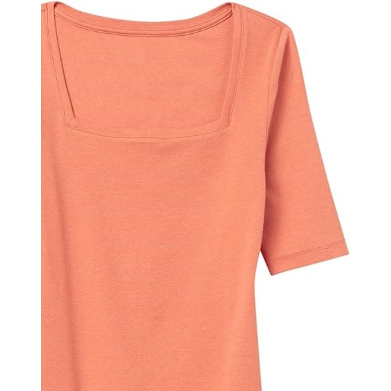Square rib neck slim fit half sleeve elastic casual daily wear stretchy custom plain women's t-shirts
