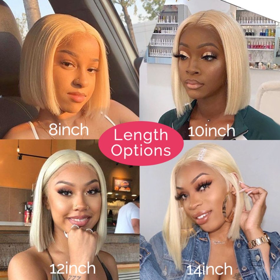 Cheap Pre Pluck Brazilian Short Bone Straight Blonde 613 Full Hd Transparent Lace Front Human Hair Bob Wigs For Black Women