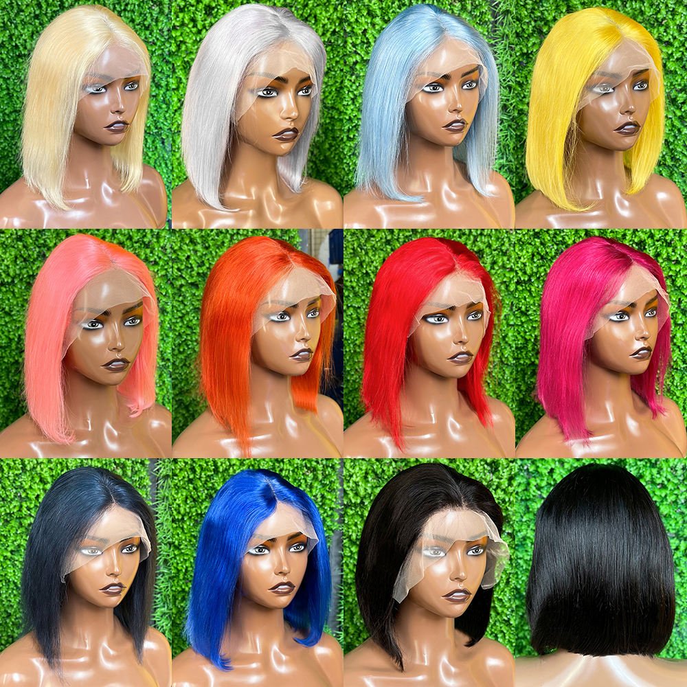 Cheap Pre Pluck Brazilian Short Bone Straight Blonde 613 Full Hd Transparent Lace Front Human Hair Bob Wigs For Black Women