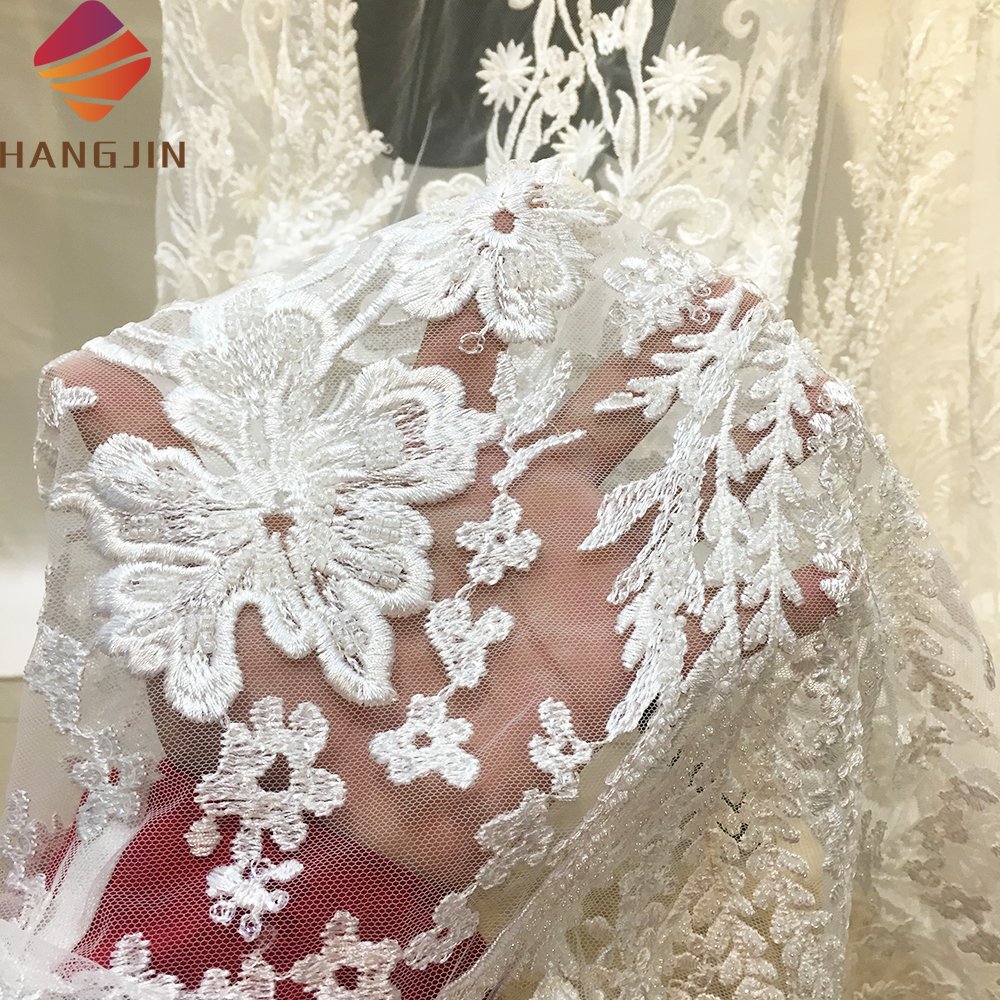 Good Quality 3D Beads Flower French Lace Fabric Bridal Crystal Sequins Heavy Beaded Fabric For Wedding Dress