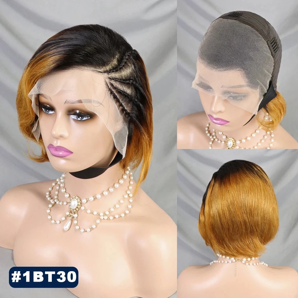 Wholesale Peruvian Bob Wigs High Density Perruque Short Human Hair Pixie Wig Cuticle Aligned Natural Color 13x4 Lace Front Wig