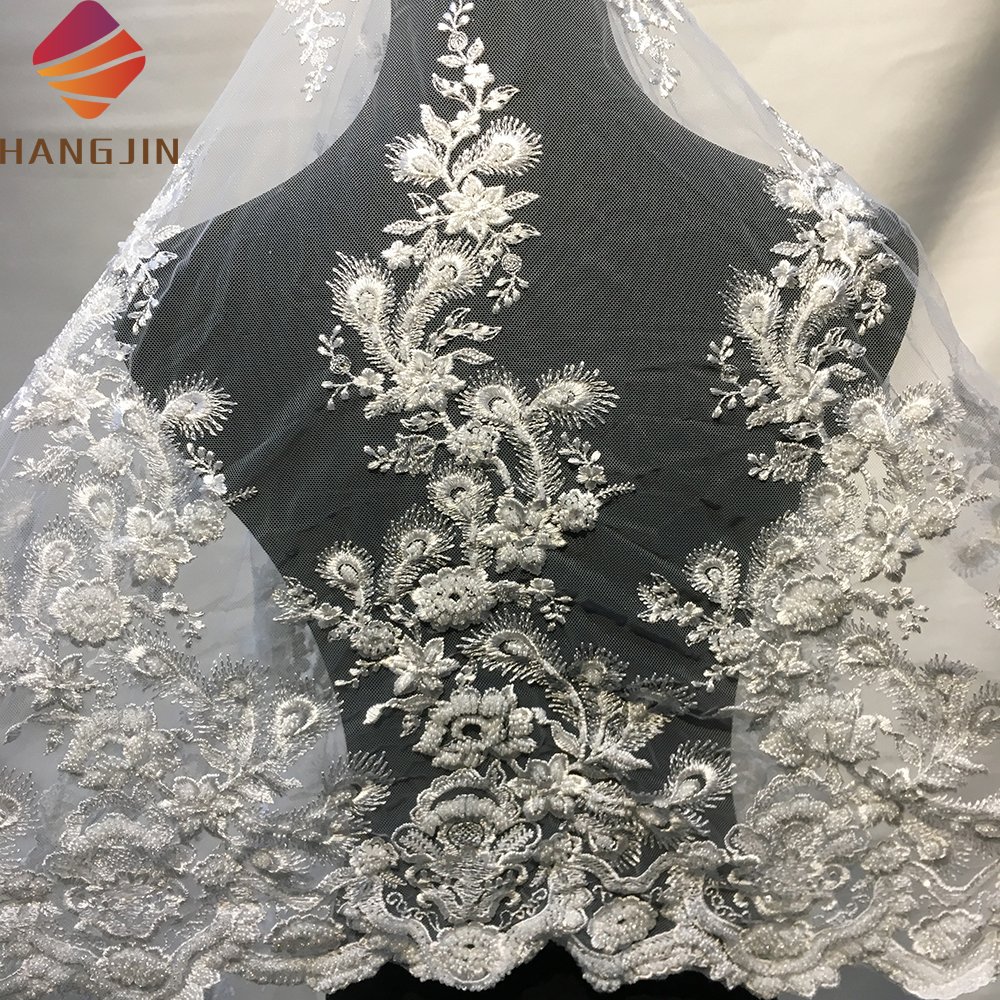2023 Beaded Embroidery Lace Sequins White Fabric High Quality Beaded Lace Fabrics For African Wedding